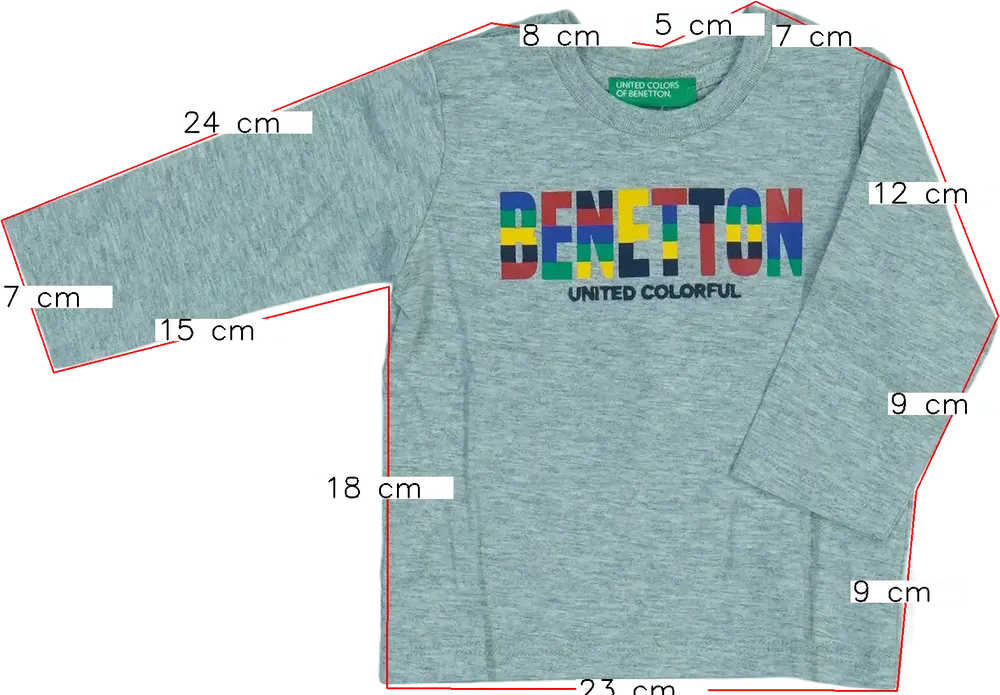 Szürke Benetton Hosszú ujjú felső EU 68 / UK 3-6 hónap / US 3-6 hónap