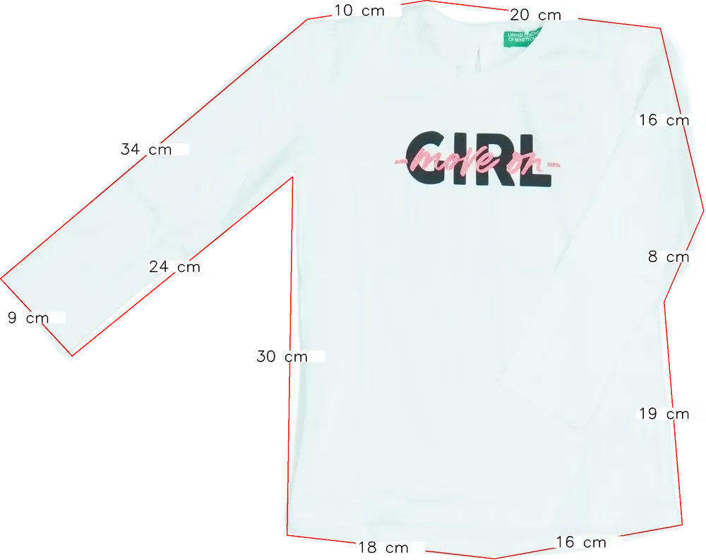 Fehér Benetton Hosszú ujjú felső EU 104 / UK 4 év / US 4T/XS