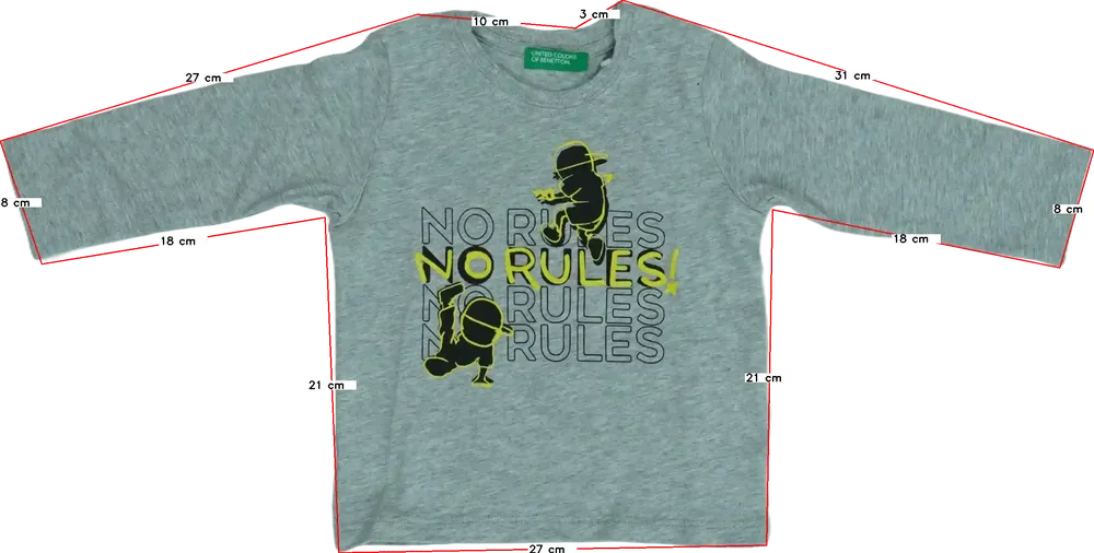 Szürke Benetton Hosszú ujjú felső EU 74 / UK 6-9 hónap / US 6-9 hónap