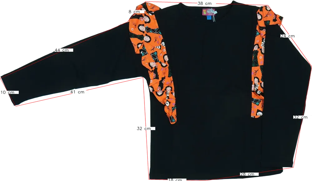 Fekete Rosalita Hosszú ujjú felső EU 152 / UK 12 év / US 12 év/L