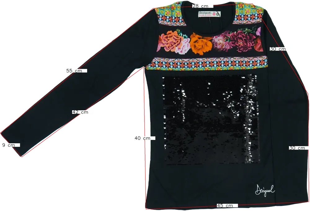 Fekete Desigual Hosszú ujjú felső EU 152 / UK 12 év / US 12 év/L