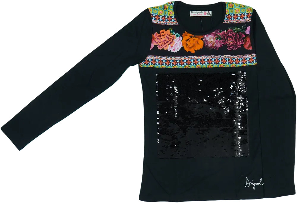 Fekete Desigual Hosszú ujjú felső EU 152 / UK 12 év / US 12 év/L