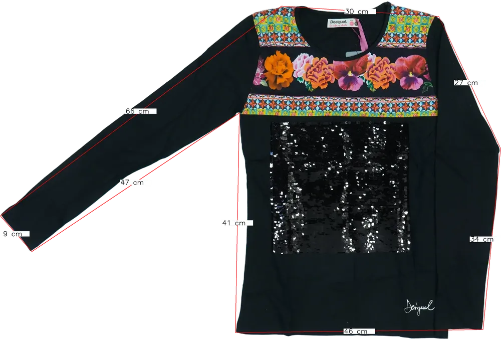Fekete Desigual Hosszú ujjú felső EU 164 / UK 14 év / US 14 év/XL