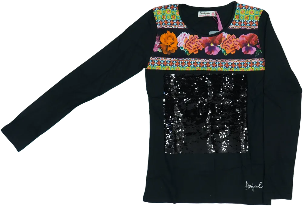 Fekete Desigual Hosszú ujjú felső EU 164 / UK 14 év / US 14 év/XL