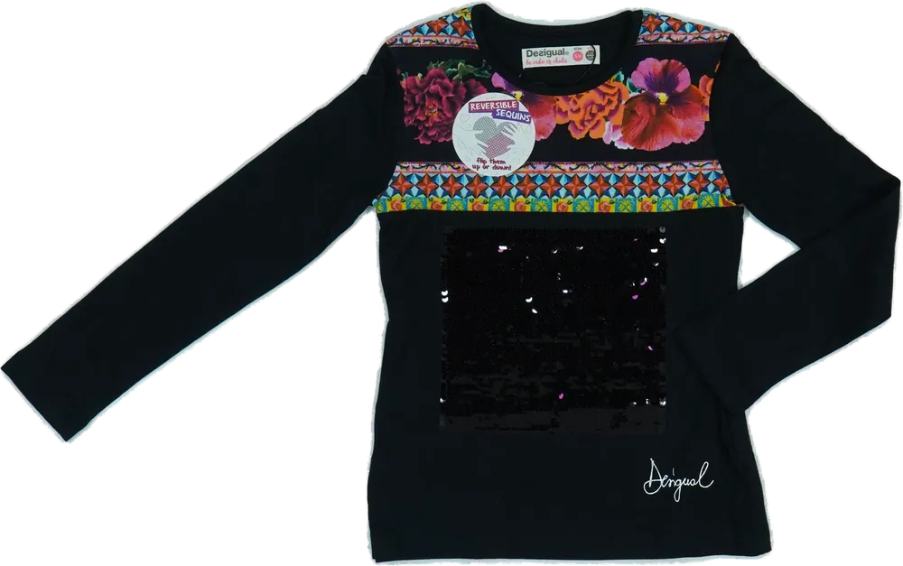 Fekete Desigual Hosszú ujjú felső EU 116 / UK 6 év / US 6 év/S