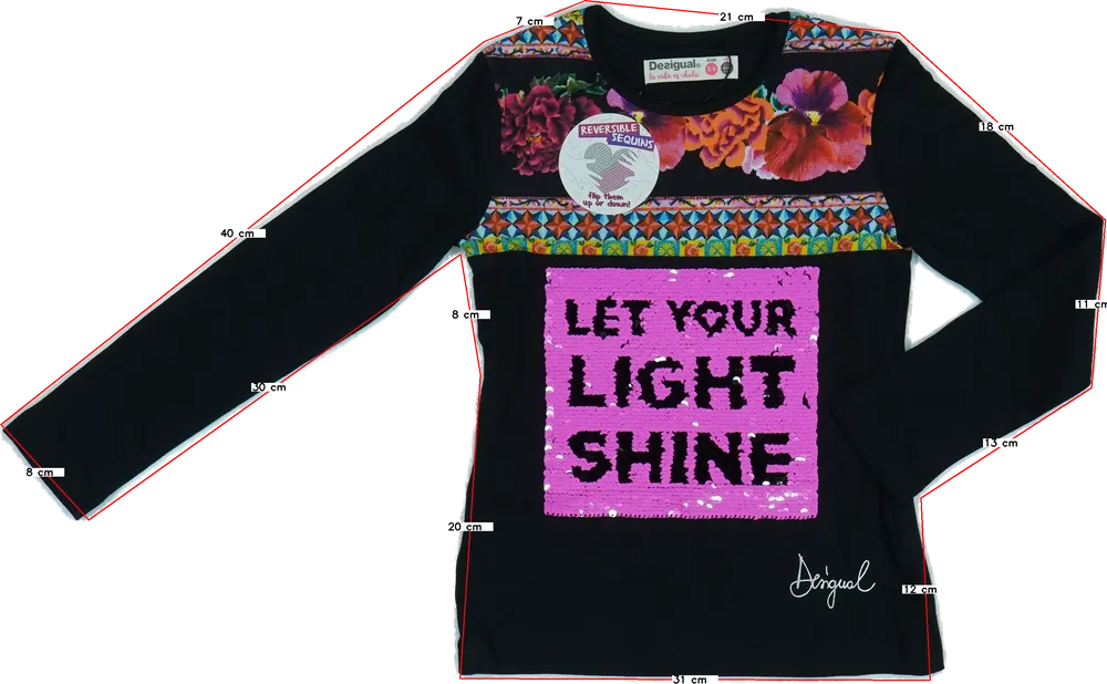 Fekete Desigual Hosszú ujjú felső EU 116 / UK 6 év / US 6 év/S