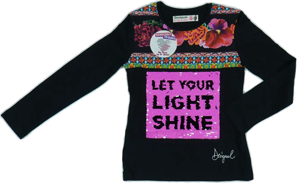 Fekete Desigual Hosszú ujjú felső EU 116 / UK 6 év / US 6 év/S