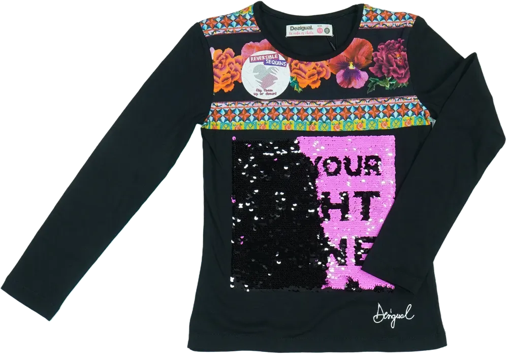Fekete Desigual Hosszú ujjú felső EU 128 / UK 8 év / US 8 év/M