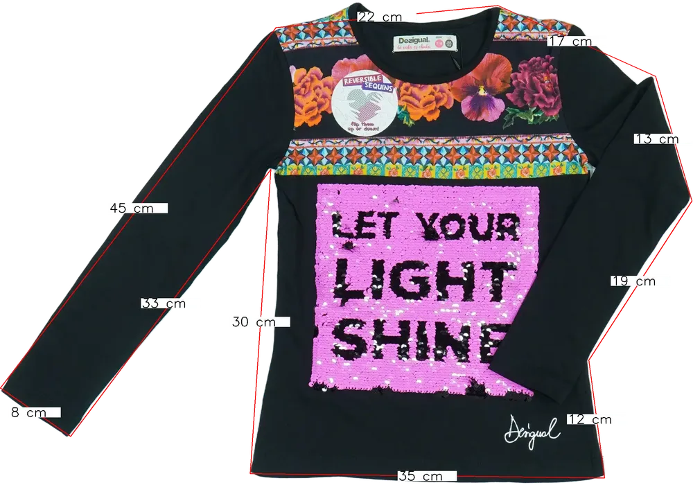 Fekete Desigual Hosszú ujjú felső EU 128 / UK 8 év / US 8 év/M