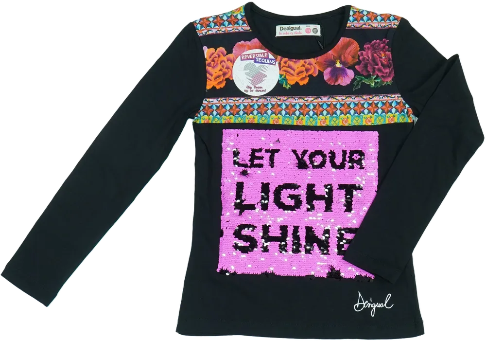 Fekete Desigual Hosszú ujjú felső EU 128 / UK 8 év / US 8 év/M