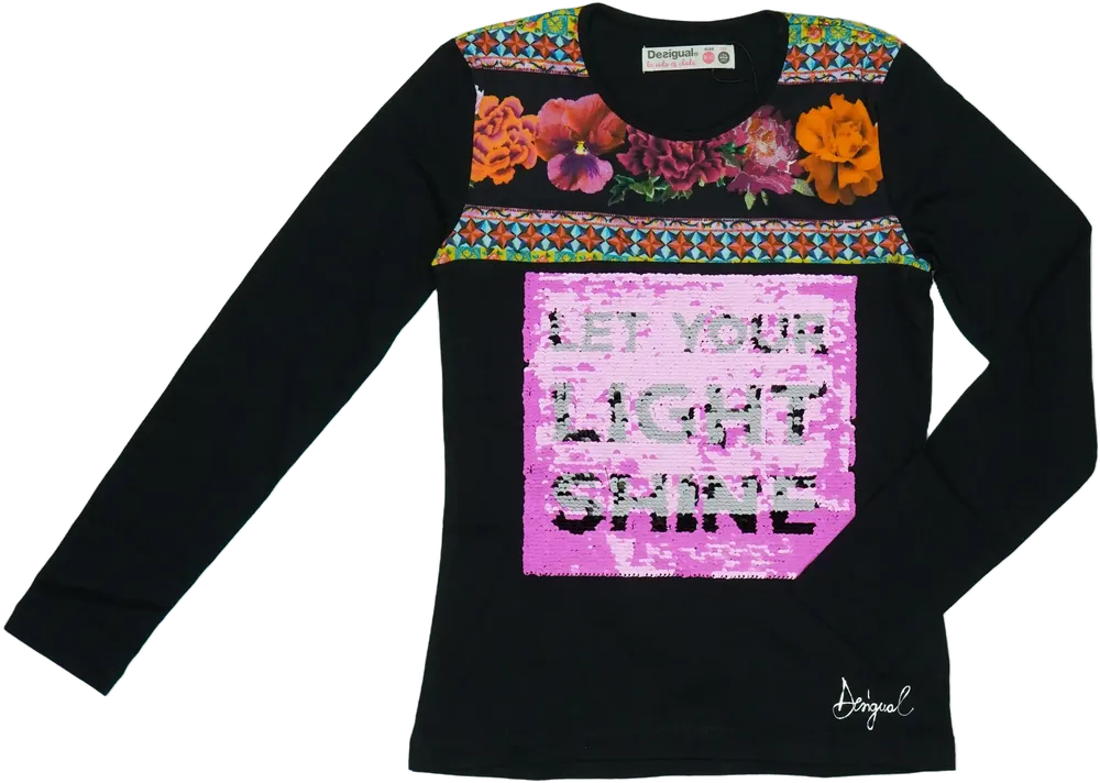 Fekete Desigual Hosszú ujjú felső EU 140 / UK 10 év / US 10 év/L