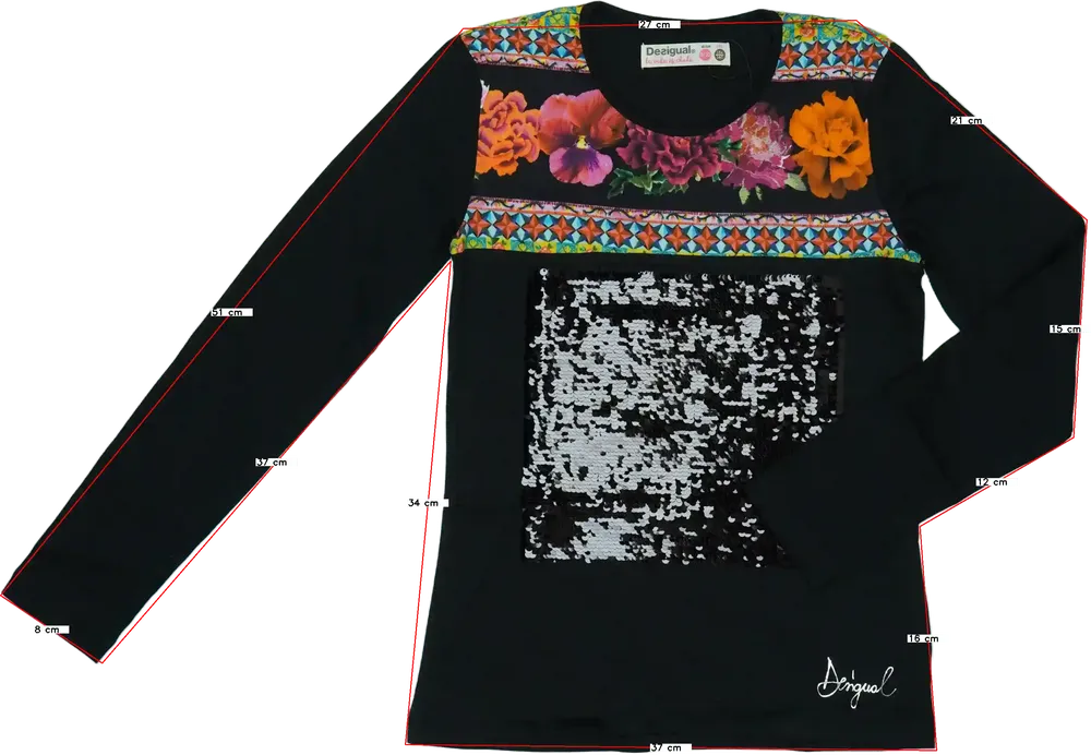 Fekete Desigual Hosszú ujjú felső EU 140 / UK 10 év / US 10 év/L