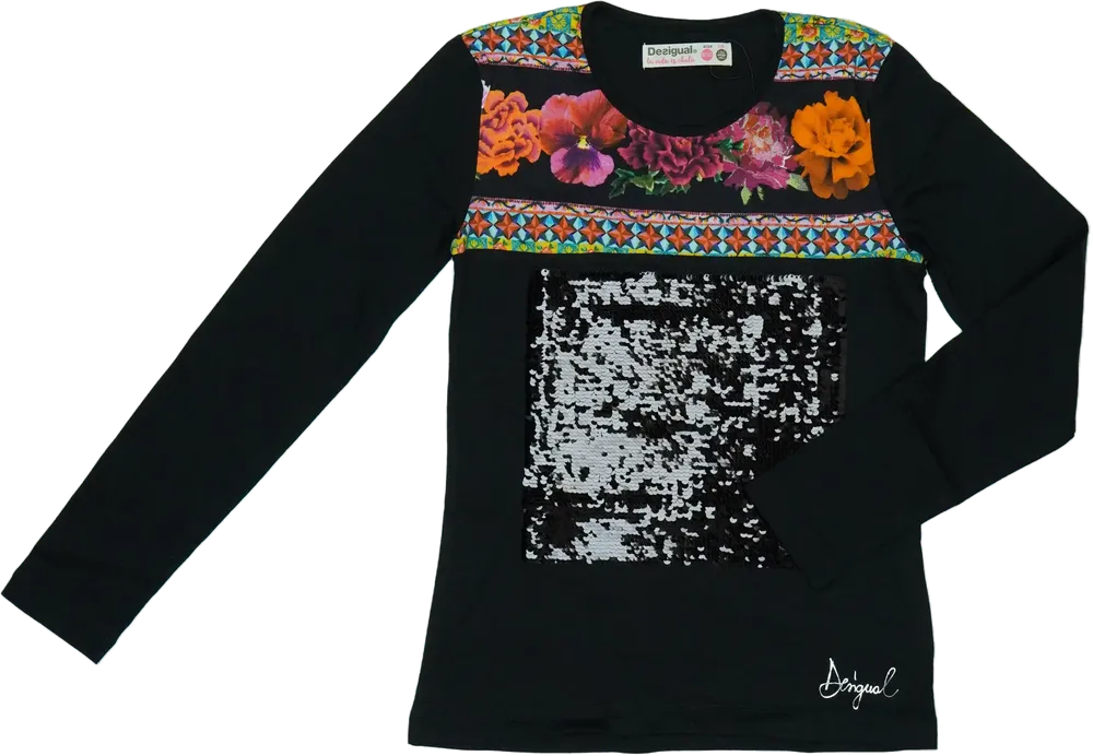 Fekete Desigual Hosszú ujjú felső EU 140 / UK 10 év / US 10 év/L