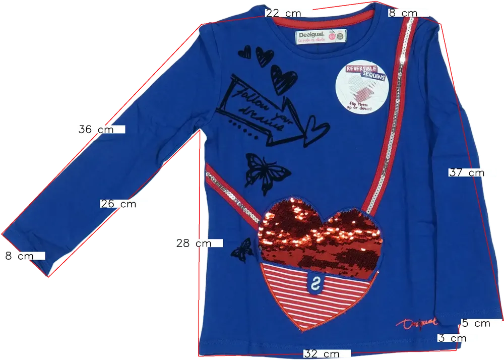 Kék Desigual Hosszú ujjú felső EU 104 / UK 4 év / US 4T/XS