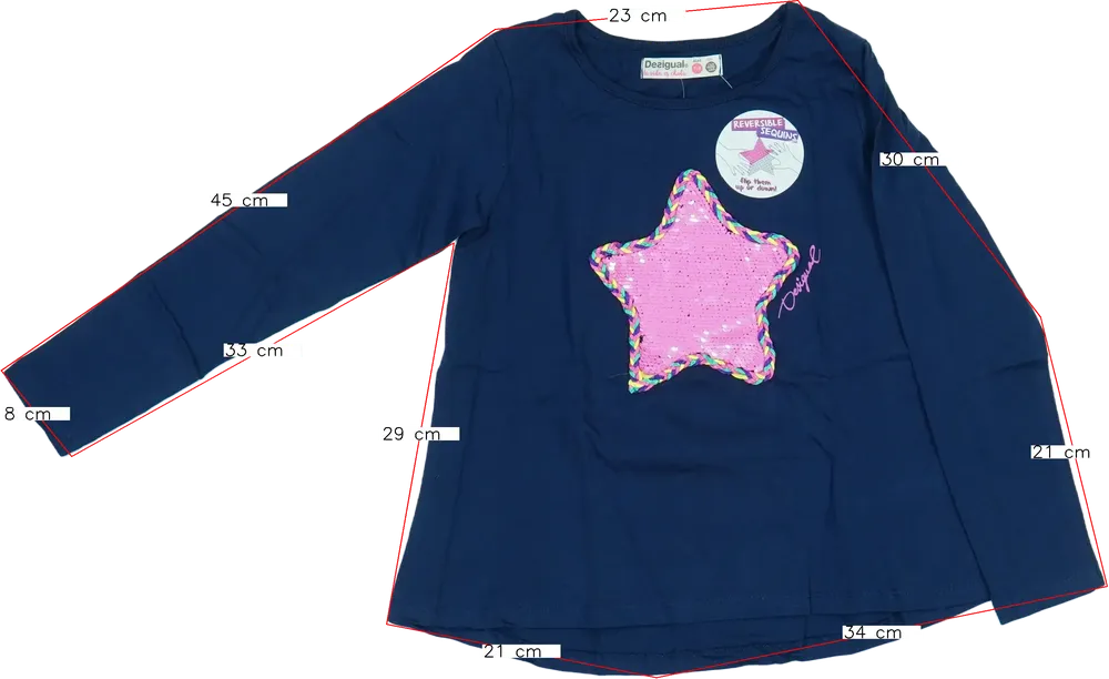 Kék Desigual Hosszú ujjú felső EU 128 / UK 8 év / US 8 év/M