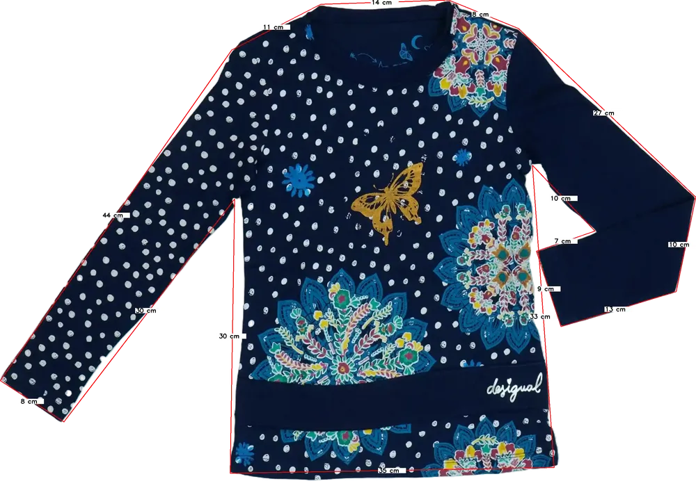 Kék Desigual Hosszú ujjú felső EU 128 / UK 8 év / US 8 év/M