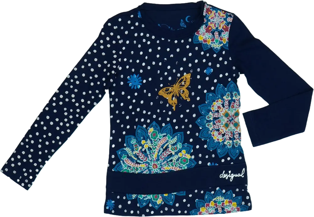 Kék Desigual Hosszú ujjú felső EU 128 / UK 8 év / US 8 év/M