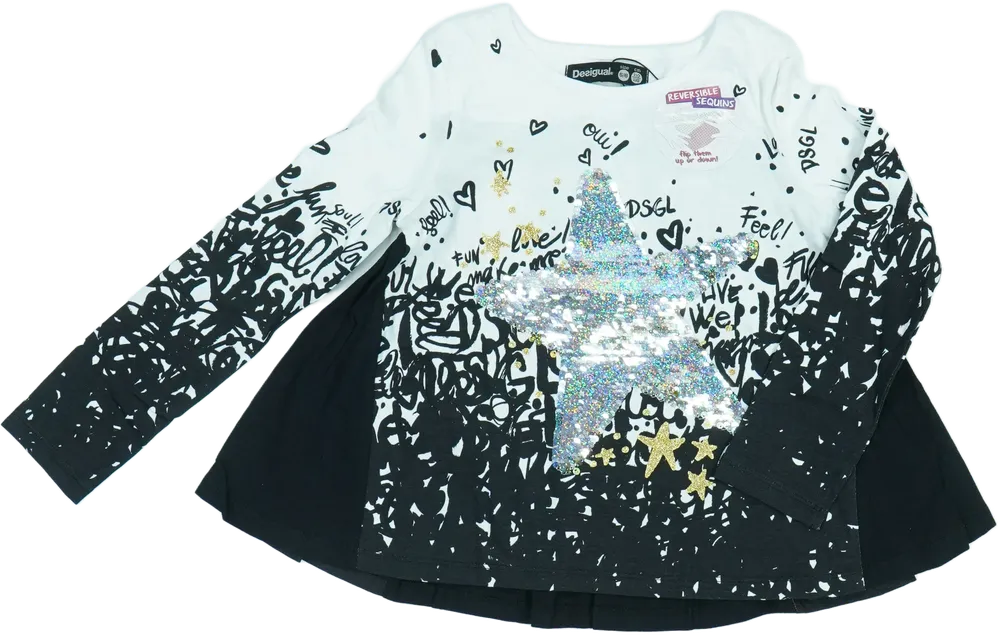 Fekete Desigual Hosszú ujjú felső EU 116 / UK 6 év / US 6 év/S