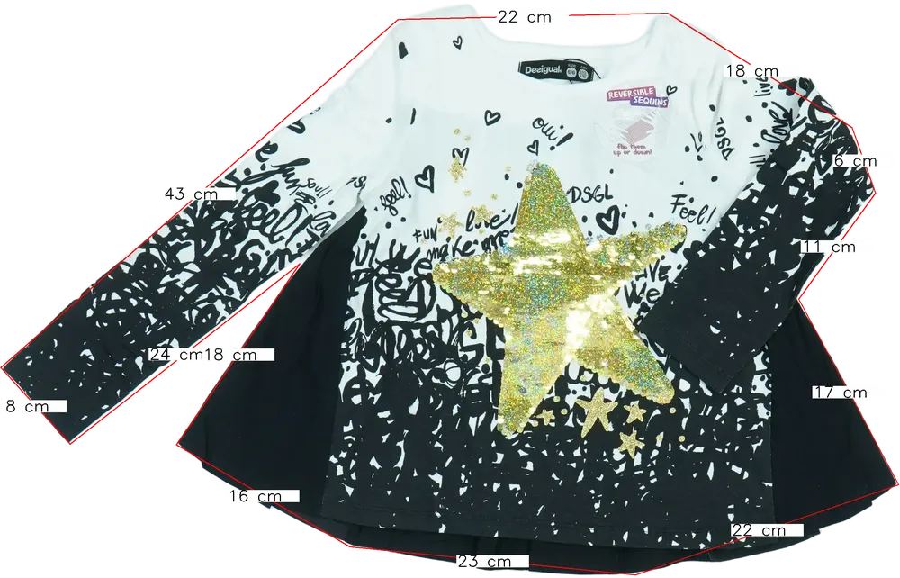 Fekete Desigual Hosszú ujjú felső EU 116 / UK 6 év / US 6 év/S
