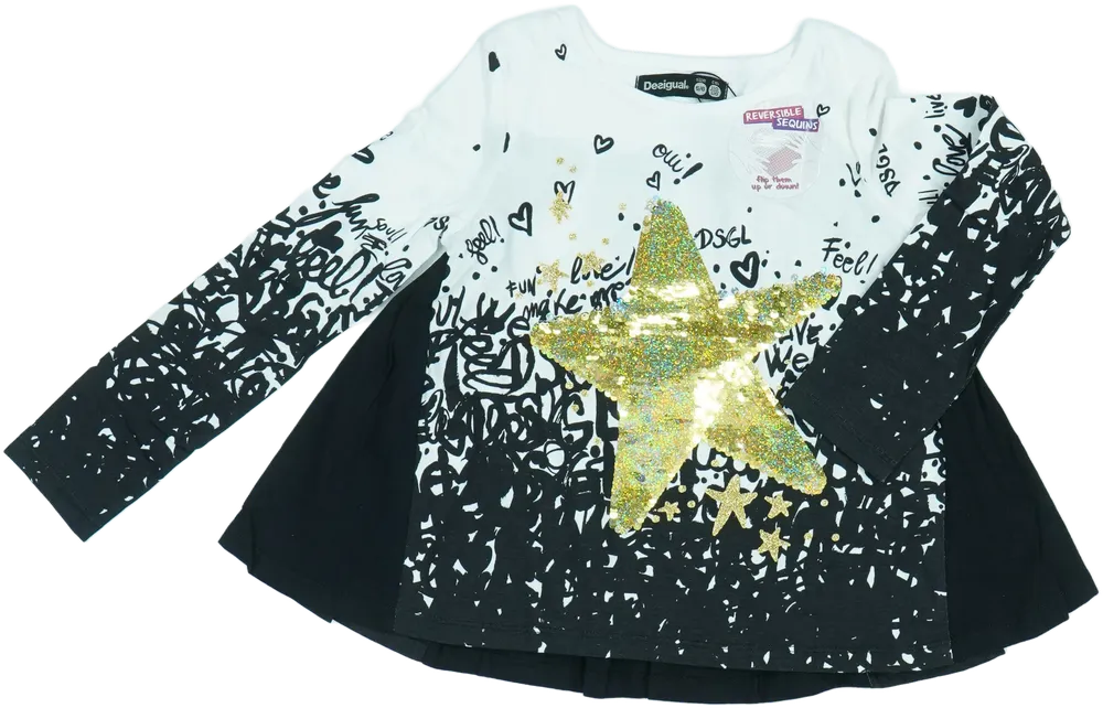 Fekete Desigual Hosszú ujjú felső EU 116 / UK 6 év / US 6 év/S