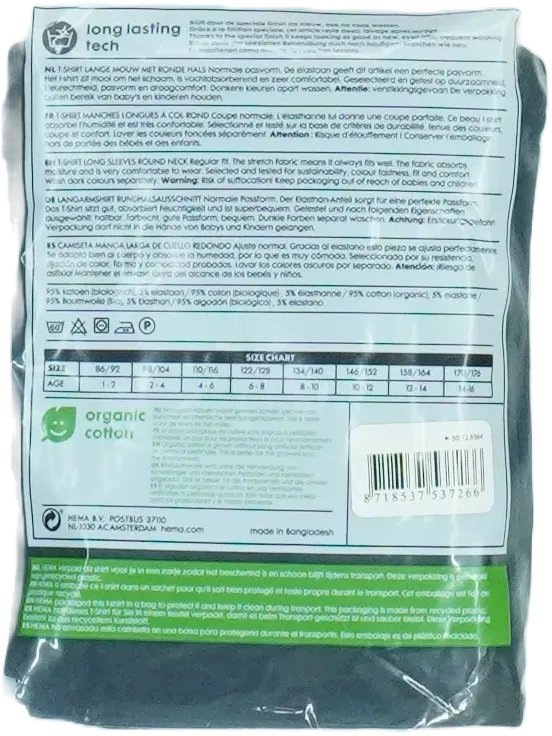 Fekete Hema Hosszú ujjú felső EU 140 / UK 10 év / US 10 év/L