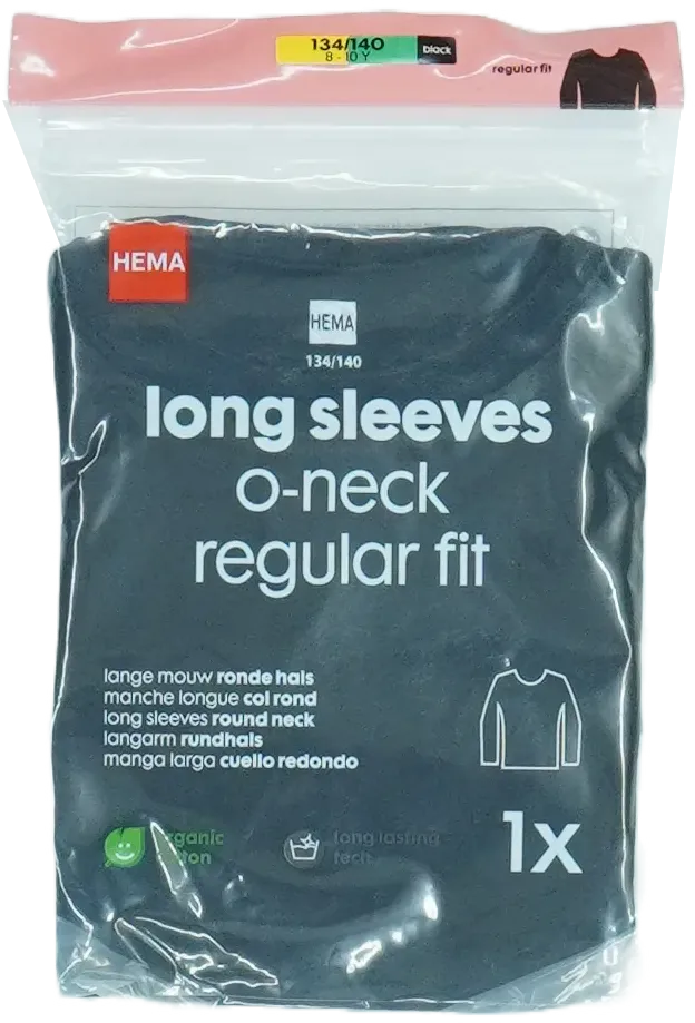 Fekete Hema Hosszú ujjú felső EU 140 / UK 10 év / US 10 év/L