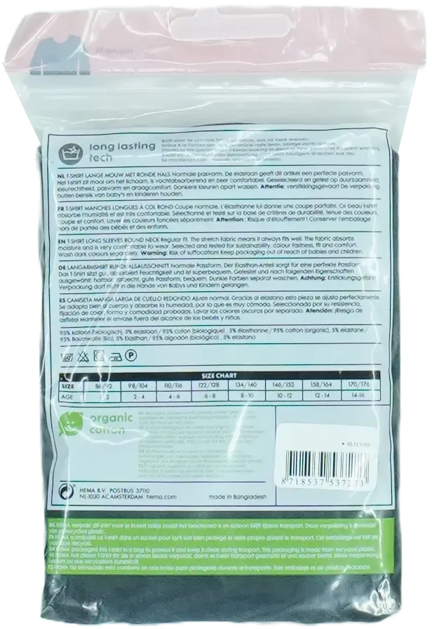 Fekete Hema Hosszú ujjú felső EU 152 / UK 12 év / US 12 év/L