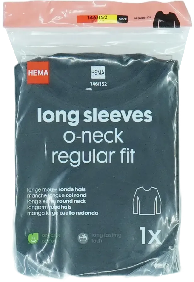 Fekete Hema Hosszú ujjú felső EU 152 / UK 12 év / US 12 év/L