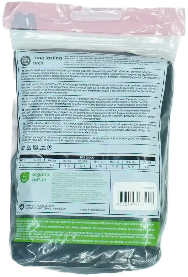 Fekete Hema Hosszú ujjú felső EU 176 / UK 16 év / US XL