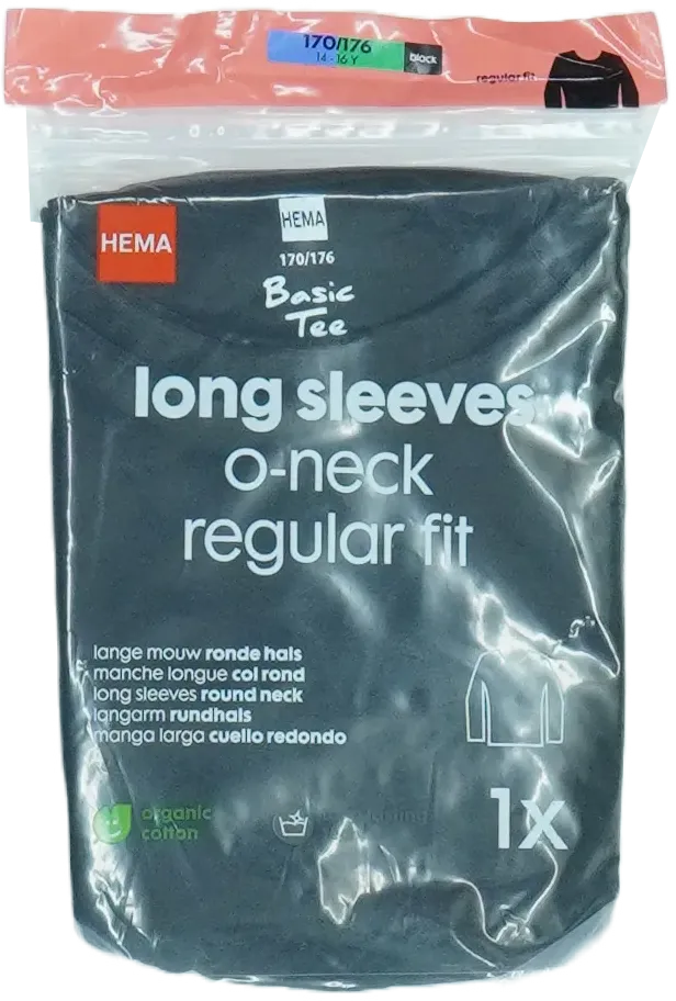 Fekete Hema Hosszú ujjú felső EU 176 / UK 16 év / US XL