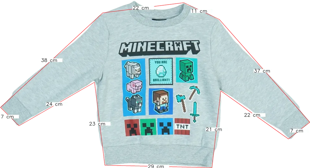 Szürke Minecraft Pulóver EU 110 / UK 5 év / US 5 év/XS