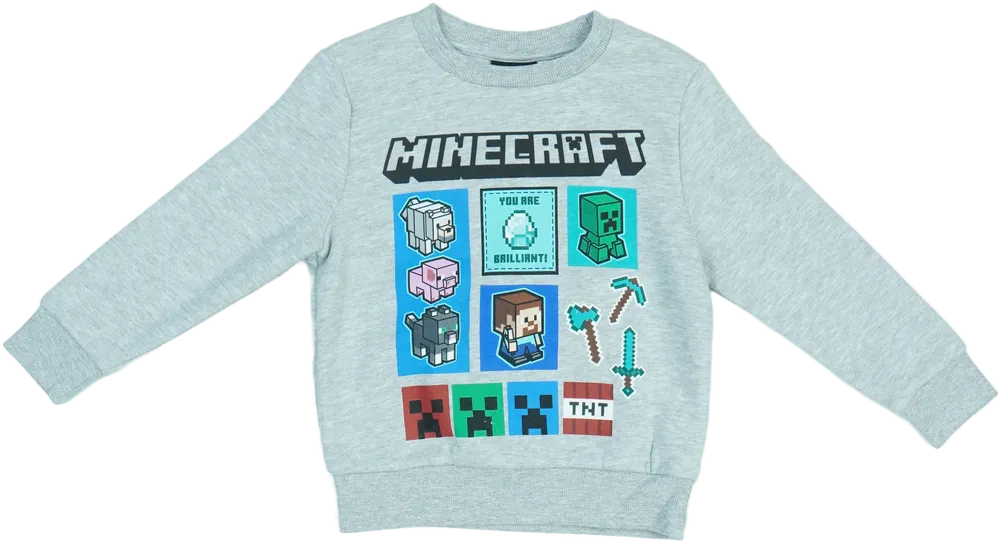 Szürke Minecraft Pulóver EU 110 / UK 5 év / US 5 év/XS